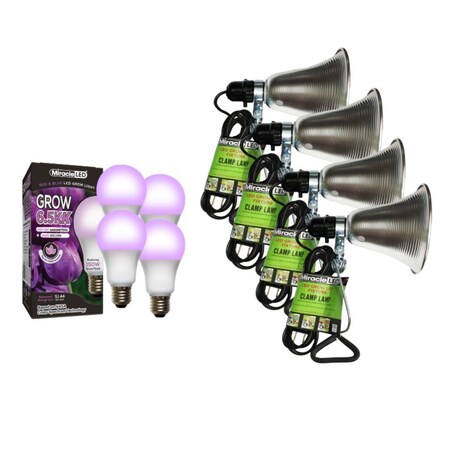 Miracle Led 6.5KK Clamp-On LED Grow Light Kit, 12W Red and Blue Spectrum Daylight, 4PK 802837